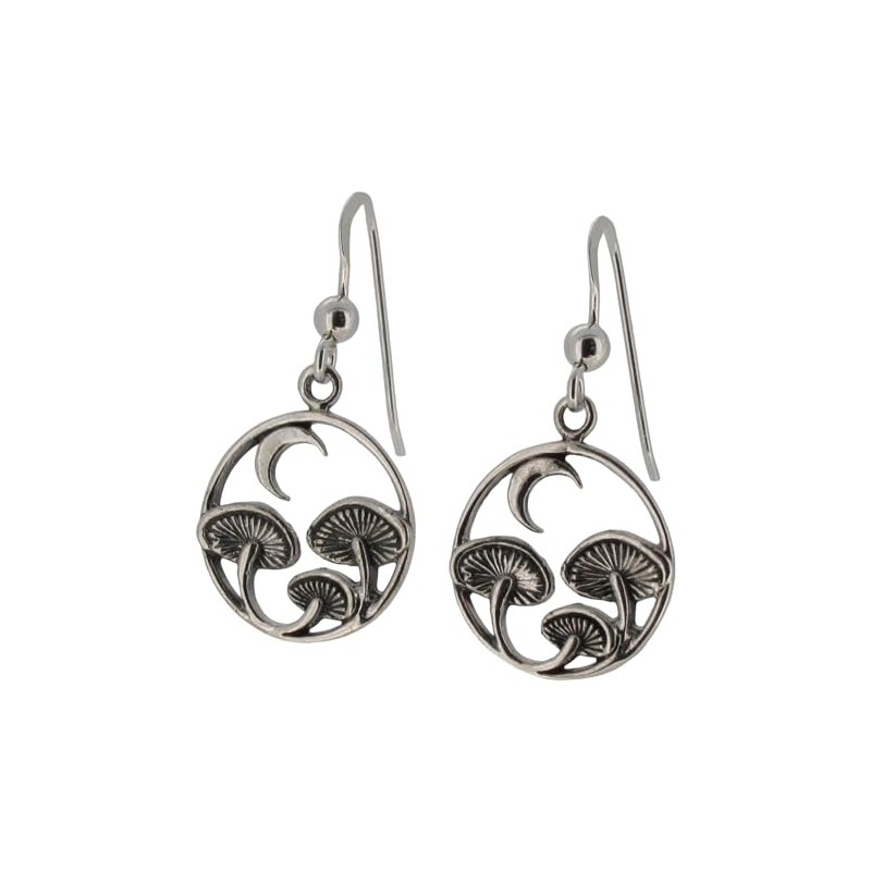 Touch Jewellery 925 Sterling Silver Mushrooms and Moon Drop Earrings