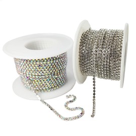 Yantuo 2mm 20 Yard Crystal Rhinestones Close Chain Silver Base,ss6.5 Claw Rhinestone Trimming Bling String for Sewing Crafts,DIY Jewelry Making,Clothes,Shoes,Wedding Decoration