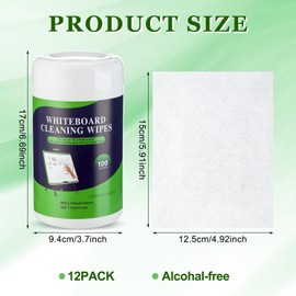Threlaco 12 Pack Dry Erase Wipes 1200 Pcs Whiteboard Cleaning Wipes Wet Whiteboard Cleaner Teacher Supplies for Cleaning Markers Home Classroom School Office, 100 Per Canister
