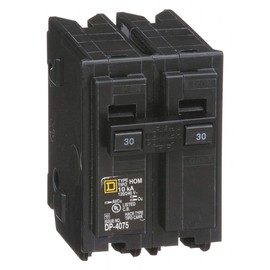 Square D Plug in Circuit Breaker, HOM, Number of Poles 2, 30 Amps, 120/240VAC, Standard