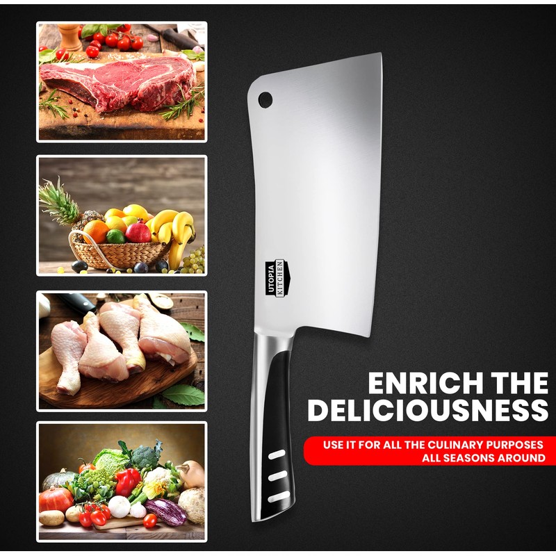 Utopia Kitchen 7 inch Cleaver Knife Stainless Steel Chef Butcher