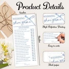 Ogleqoo Blue Bow Wedding Shower Games, 25 Wedding Games for 25 Guests, Engagement Bridal Shower Party Cards, Engagement & Bridal Party Supplies-4x9 Inch-A23