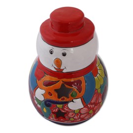 NOVICA Artisan Handmade Ceramic Candle Holder Snowman Talavera from Mexico Multicolor Lamps Lighting Holders Painted Hacienda Floral Folk Art [10.5in H x 7.25in W x 7.25in D 4.2in L x 4.3in W] '