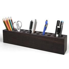 Stuffygreenus Solid Wood Pen Holder for Desk Walnut Wooden Office Desk Organizers with 15 Holes for Countertop Pencil Makeup Brush Holder for Table Store Marker Office Supplies