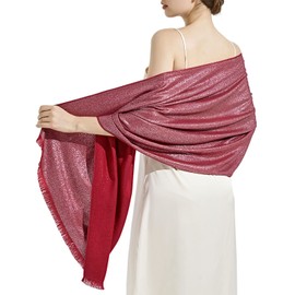 Ciormis Women Burgundy Shawl Wraps, Glittering Sparkling Scarves and Wraps for Evening dresses(Burgundy & Silver)