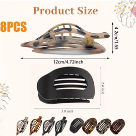 8PCS Flat Hair Claw Clips, Flat Claw Clip, Strong Hold French Flat Claw Clips for Women for Thick Thin Hair, Style Medium Classic Hair Barrettes, French Flat Hair Clip for Women Thin Thick Hair