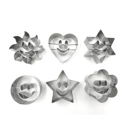 JOKUMO Smiley Cookie Cutters Set – 6 PC High Grade 430 Stainless Steel – Smile Face - Circle, Sun, Flower, Hexagon, Star and Heart