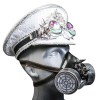 GIFTSHOP101 White Sequins Steampunk Captain Cap Kaleidoscope Goggle Silver Party