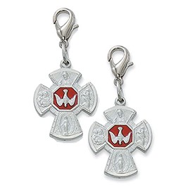 CatholicStore 4-Way Clip On Charm with Red Enamel, Rhodium Finish, 2-Count Value Pack.
