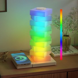 WRRLIGHT Bedside Table Lamp Wireless Charger: Touch Nightstand Lamp with USB Port | Desk Lamp with DIY Assembly RGB Modern LED Light with Dimmable for Bedroom, Living Room, Office