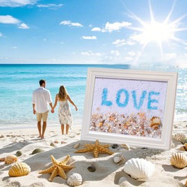 SZHTSWU DIY Photo Frame Kit, Handmade DIY Love Mosaic Arts Craft Kits, Resin Beach Stained Sea Glass Art Kit with Photo Frame for Adults DIY Home Decoration