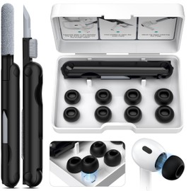 AirPods Pro 2nd Generation/1st Generation Earbuds (8 Earbud mounting Slots with Noise-canceling Holes and Built-in dust mesh), USB-C Charging Cradle, and Cleaning kit. 4 Pairs (XS/S/M/L), Black