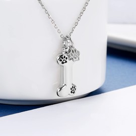 Sterling Silver Dog Bone Urn Necklace for Pet Ashes - S925 Pet fur Cremation Memorial Keepsake Pendant Jewelry for Women Loss Fur Baby