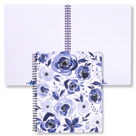 Steel Mill & Co Cute Floral Large Spiral Notebook College Ruled, 11" x 9.5" with Durable Hardcover and 160 Lined Pages, Watercolor Floral (White)