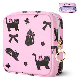 Likesing Tampon Holder for Purse, Canvas Period Bag Sanitary Napkin Storage Bag for Girls Womens, Portable Feminine Emergency Pad Period Pouch(Bow-Tie Black Cat)
