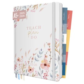 Häfft® Teacher Planner 2025/2026 A5+ "Sweet Flowers" Hardcover Teacher's Calendar - Teach Plan Do - School Year Planner, School Planner with Sayings, Stickers and More - Sustainable and Climate