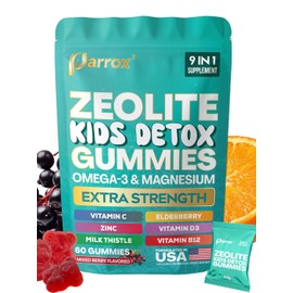 Zeolite Kids Gummies, 9-in-1 with Zeolite, Omega-3, Magnesium, Elderberry, Vitamin C, Milk Thistle, Vitamin D3, Zinc, B12 – Sugar-Free (60 Gummies – Mixed Berry Flavor)