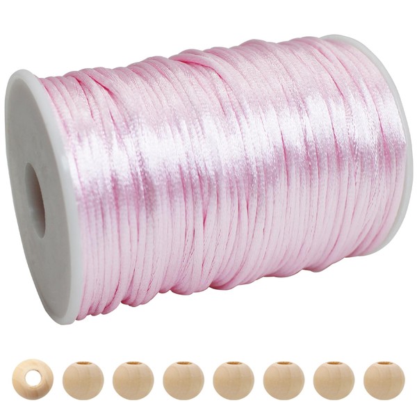 ZHFMLY 2mm ×300 Feets Pink Nylon Cord Satin Rattail Cord