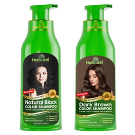 Herbishh Hair Color Shampoo Combo – 500ml Dark Brown + 500ml Black – 3-in-1 Ammonia-Free Shampoo Dye for Gray Hair Coverage, Cleansing & Conditioning