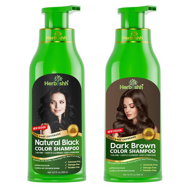 Herbishh Hair Color Shampoo Combo – 500ml Dark Brown +