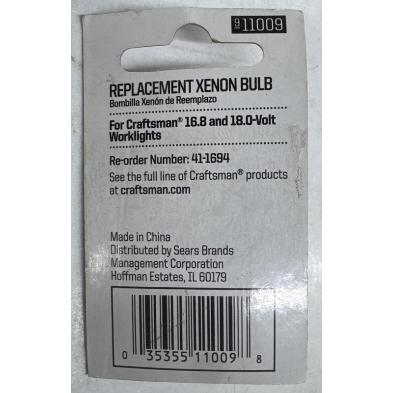 Craftsman Replacement XENON BULB 11009 for 16.8V 18V Work lights