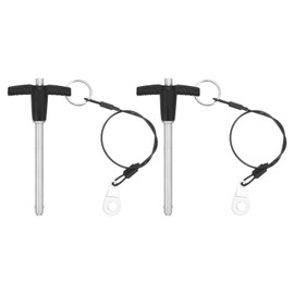 sourcing map 2Pcs T Handle Quick Release Pin, 1/4"x2-3/8" 304 Stainless Steel Locking Pin Push-Button Quick Release Pin with Lanyard Cable for Audio Bimini Top Marine Hardware, Silver
