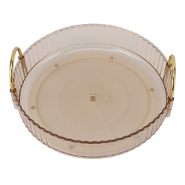 Round Storage Tray 360 Degree Rotating Waterproof Clear Desktop Organizer Display Tray with Dual Handles for Bedroom Bathroom Yellow