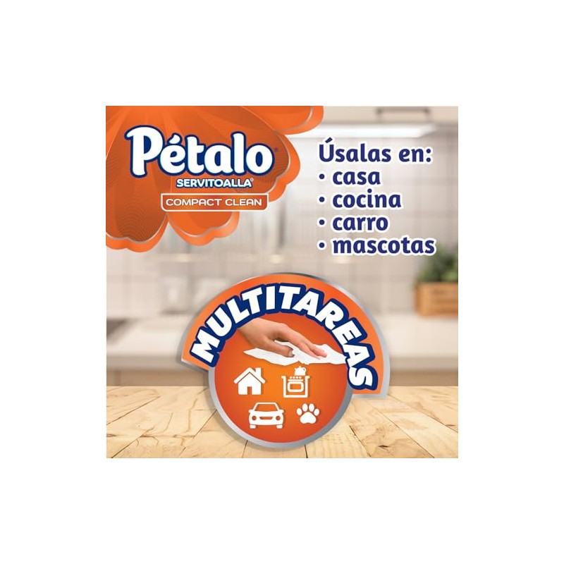 Pétalo Compact Clean, Servitoalla, 1 Rollo con 200 Hojas, Multitareas