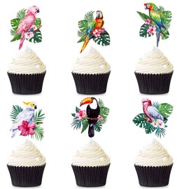 Blumomon 24 Stück Vögel und Tiere Cupcake Toppers Papagei Cupcake Picks Vogelmuster Tiere Kuchen Dekorationen für Kindergeburtstag Party Themenparty Dekorationen Zubehör
