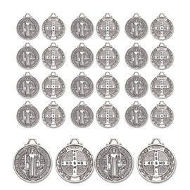 YionZian 90Pcs Mixed Religious Medalla De San Benito Charms St. Benedict Jesus Cross Charm Pendant for Diy Bracelet Necklace Keychain Jewelry Making (Antique Silver)