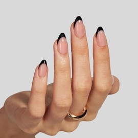 LAMIMOSA 32Pcs Press On Nails Short Almond, BLACK FRENCH
