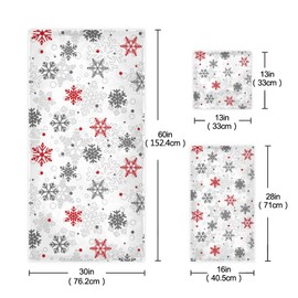 Merry Christmas Winter Snowflakes Towel Set 3 Pcs Xmas Red Snow Ice Flowers Bath Hand Towels Soft Thin Durable Towel Multipurpose for Home Bathroom Hotel Gym Swim Spa Decor