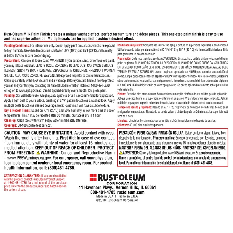 Rust-Oleum 331049 Milk Paint Finish, Quart, Classic White , 32