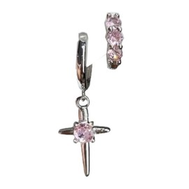 Y2K Punk Cross Earrings - Sparkling Stainless Steel Hoop Earrings for Double Ear Piercings pink