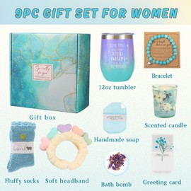 Get Well Gifts for Women, 9pc Happy Birthday Self Care Package Spa Bath Blue Gift Box for Women Who Have Everything New Mom Girl Grandma Coworkers Mothers Day