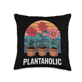 Plantaholic Urban Gardener Retro Dahlia Garden Planter Throw Pillow