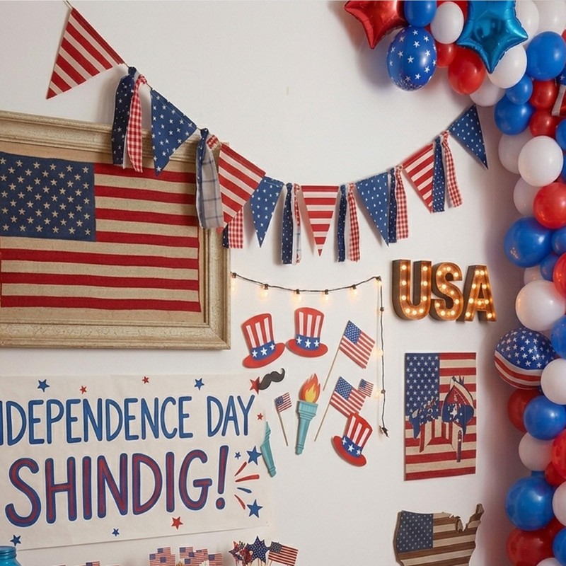 FunAcce 4th of July Garland Decorations, Red White Blue Stars
