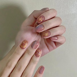 Vezocim Press on Nails Short Square-24Pcs Glossy Full Cover Acrylic Cat Eyes False Nails with Designs Artificial Extra Short Square Fake Nails with Glue Stick on Fingernails for Women Girls