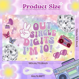 10th Birthday Decorations Banner for Girls Peace Out Single Digits I'm 10 Backdrop Happy 10th Birthday Party Banner Backdrop 10-Year-Old Music Singer Birthday Photo Background for 10th Party Supplies