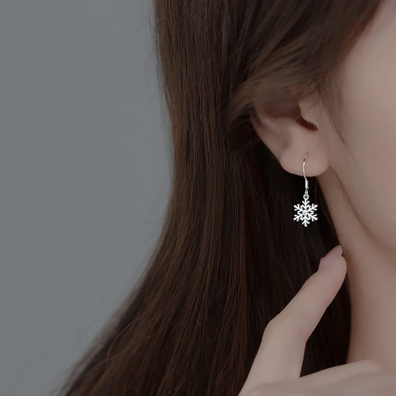 SLUYNZ 925 Sterling Silver Christmas Snowflake Earrings Drop for Women