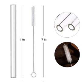 ALINK Glass Boba Straws, 14 mm x 9 inch Reusable Jumbo Clear Bubble Tea Straws for Smoothie, Tapioca Poping Pearls, Shakes, Pack 2 with Cleaning Brush and Case