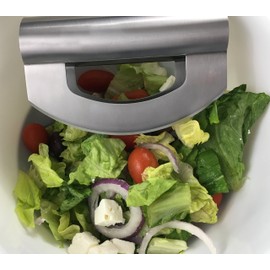 Checkered Chef Mezzaluna Salad Chopper - Stainless Steel Rocker Knife for Lettuce & Vegetables w/ Blade Covers﻿