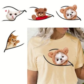 4PCS Zipper Pattern Iron On Transfers for T-Shirts Rub on Transfers Stickers Vinyl Ready to Press Stickers Iron on Decals for T-Shirts Clothing Hoodie DIY Crafts