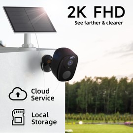 Security Camera Wireless Outdoor with Solar Panel-2K Battery Powered Cameras for Home Security, Full Color Night Vision, AI Motion Detection, 2-Way Talk, SD Card/Cloud, Waterproof,Works w/Alexa