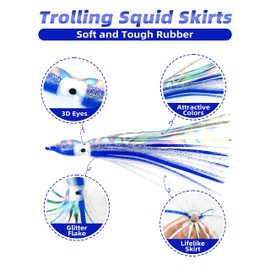 BLUEWING Trolling Squid Skirts Fishing Saltwater Octopus Lures, Size 2in, 5pcs
