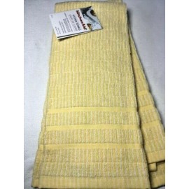 KITCHENAID KITCHEN TOWELS (2) YELLOW WHITE BARS 100% COTTON  NIP