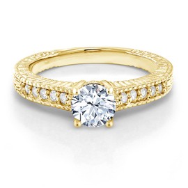 Gem Stone King 18K Yellow Gold Plated Silver White Created Sapphire Women Engagement Ring (1.35 Cttw, Available in size 5, 6, 7, 8, 9)