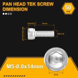 DTGN M5-0.8x14 Socket Head Cap Screws Bolts - 50Pack - Good for Road Bicycle, Mountain Bike, Auto, Motorcycle - 304 Stainless Steel Hex Head Metric Screws - Silver