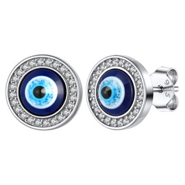Silvora Women's Men's Evil Eye Stud Earrings 925 Silver Evil Eye Earrings Gothic Blue Evil Eye Earrings Gifts for Women Men, Sterling Silver