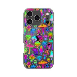 Blingy's for Cellphone Case, Trippy Magic Mushroom Pattern Psychedelic Mushroom Design Transparent Soft TPU Protective Clear Case 6.9 inch (Various Mushrooms, i17 Pro Max)